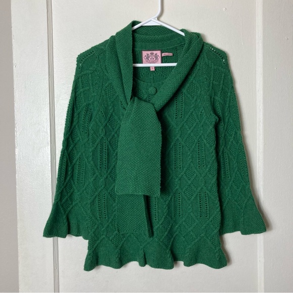 Juicy Couture green merino wool cashmere cable knit sweater S - Picture 2 of 10